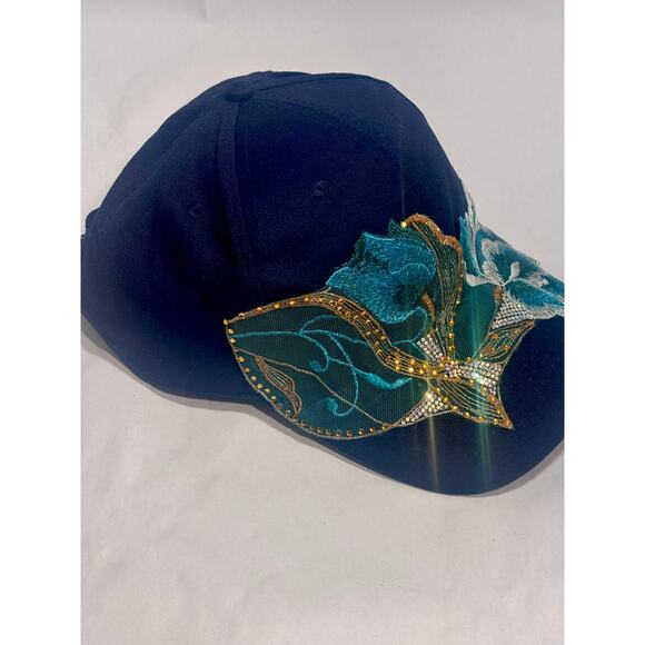 Embroidered Floral Glittery Ladies Bling Streetwear Activewear Baseball Cap Hat - Picture 4 of 12